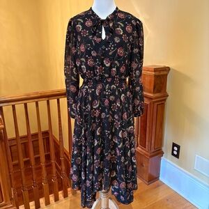 Boho Bohemian Floral Long-Sleeve Fit & Flare Dress Wmn’s S